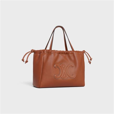 CELINE Smooth Calfskin Cuir Small Triomphe Cabas Drawstring 